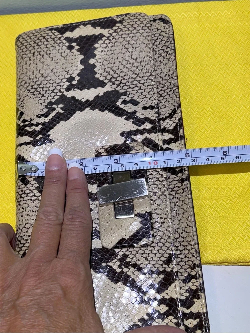 Donald J Pliner Snakeskin & Leather Clutch Cutch Removable Strap & Dust Cover